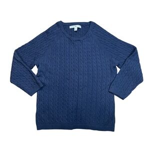Tommy Hilfiger Women Navy Blue Cable Knit 100% Cotton Sweater Long Sleeve Size L